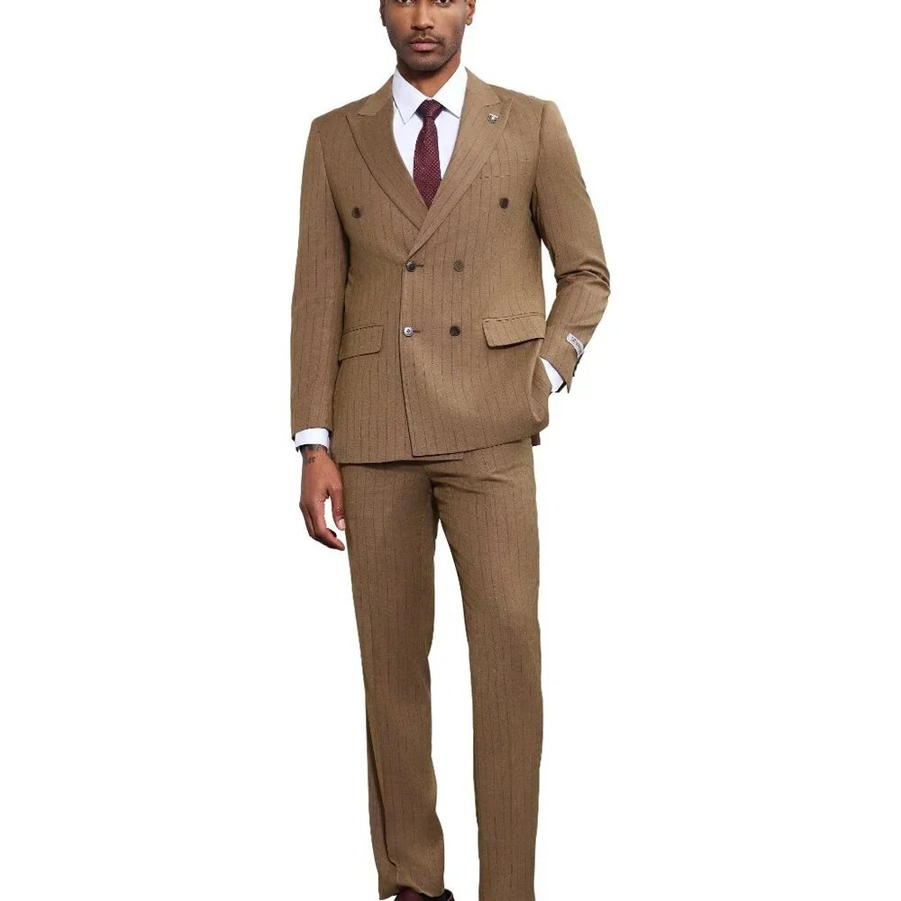 Brown Pinstriped Double breasted Stacy Adams Men's Suit - Picture 4 of 5